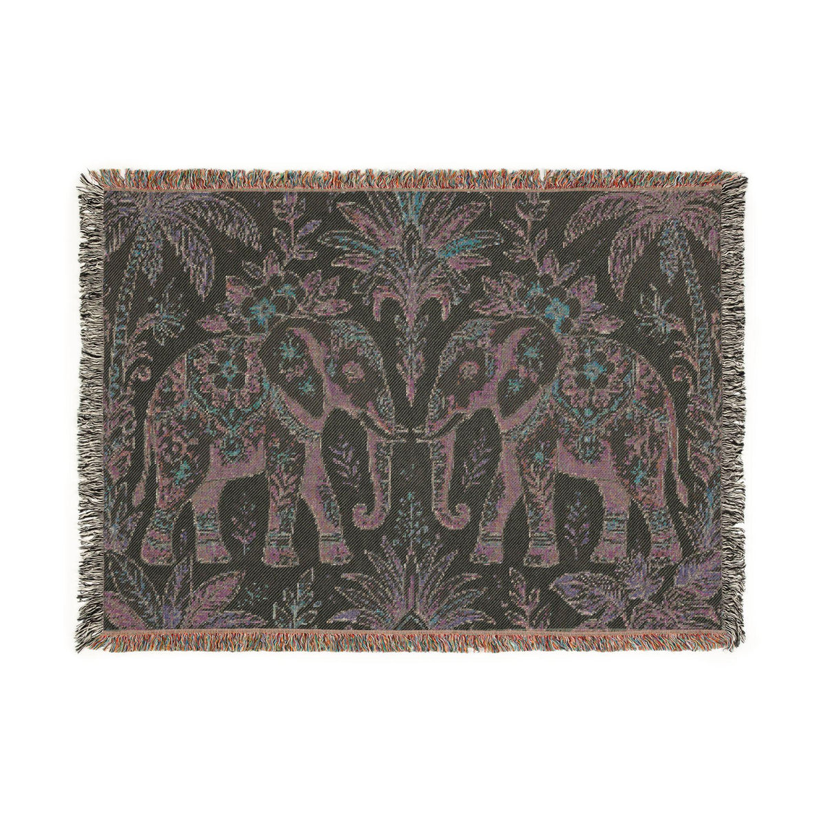 Boho Elephant Tapestry Woven Blanket | Palm Tree Floral Pattern
