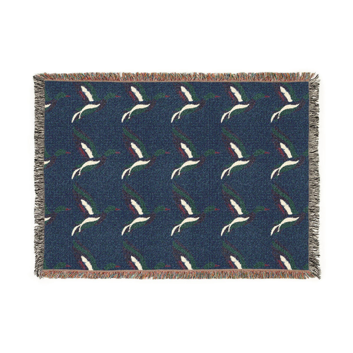 Mallard Duck Pattern Woven Blanket | Bird Motif Throw, Navy or Gray