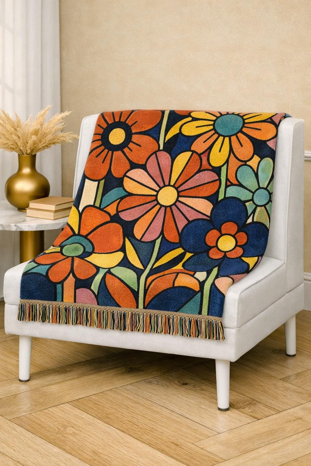 Mod Floral Pop Art Woven Blanket | Mid Century Flower Pattern