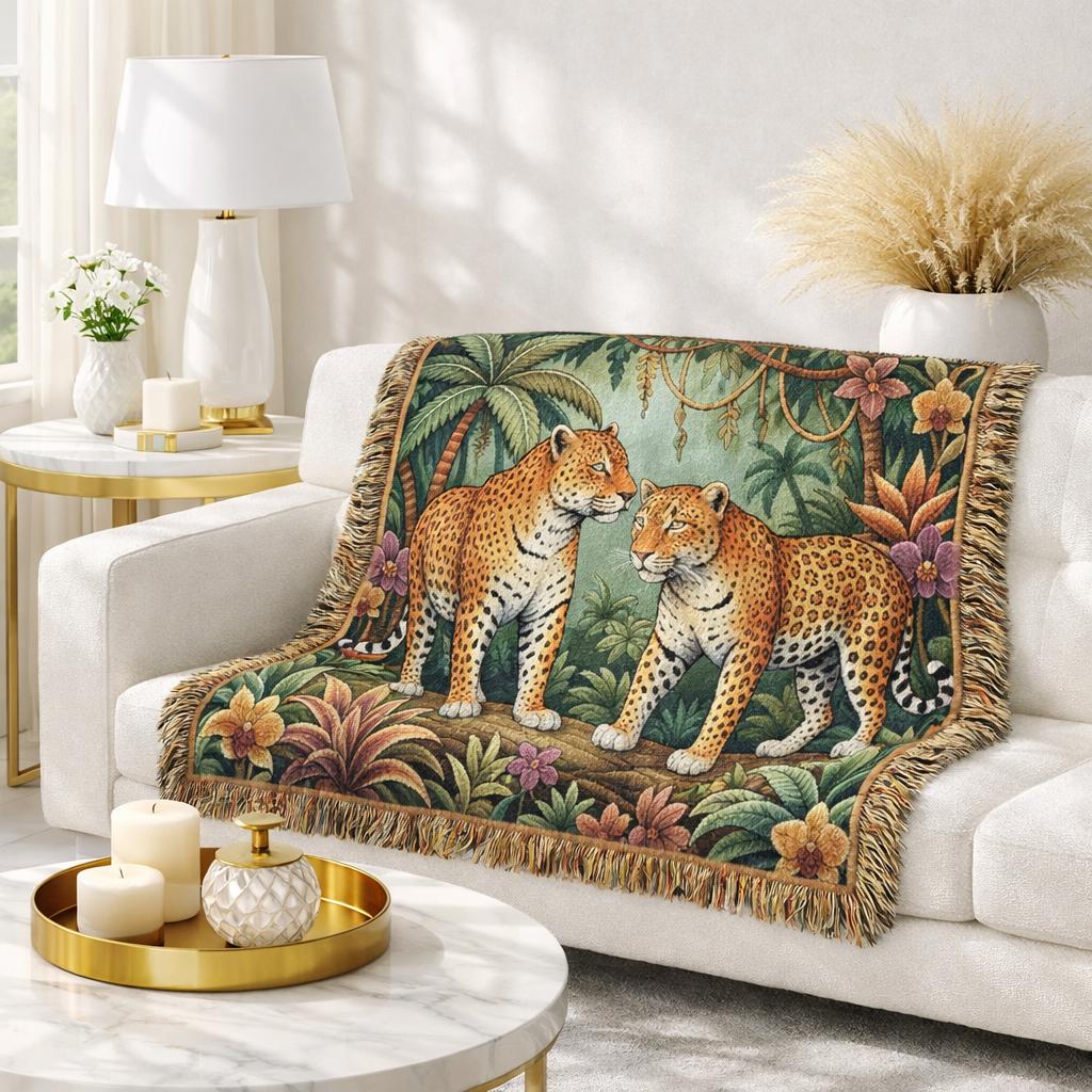 Jungle Leopards Woven Blanket | Tapestry Animal Throw