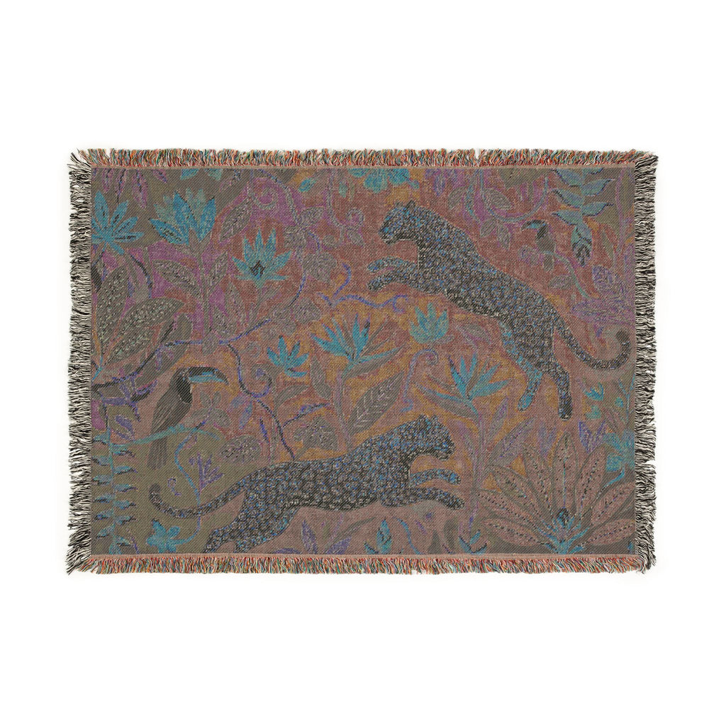 Leopard Jungle Tapestry Woven Blanket | Botanical Animal Throw