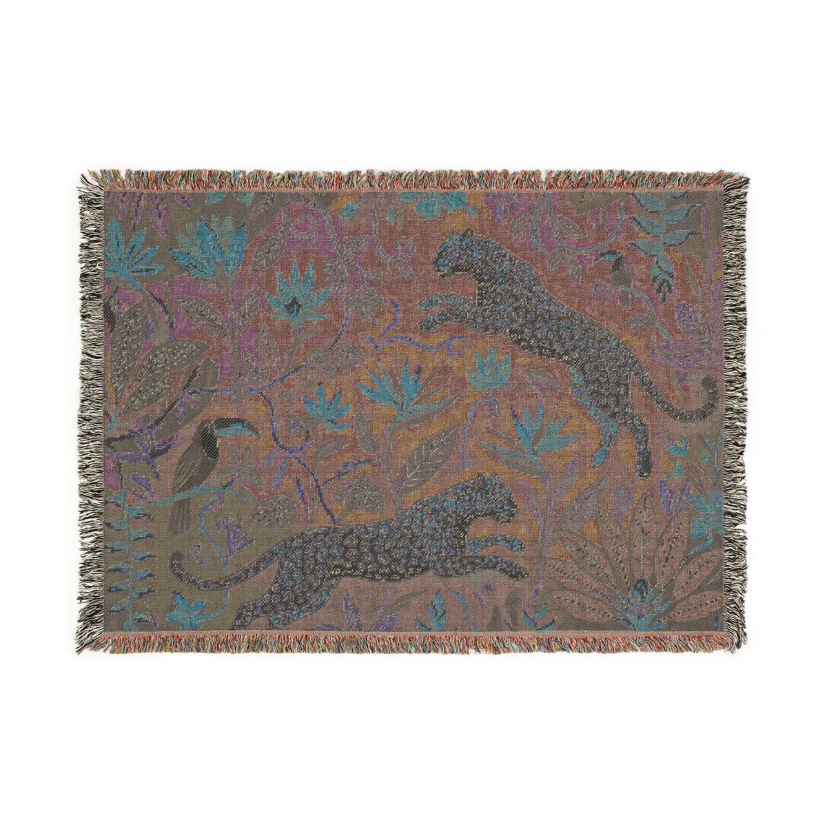 Leopard Jungle Tapestry Woven Blanket | Botanical Animal Throw