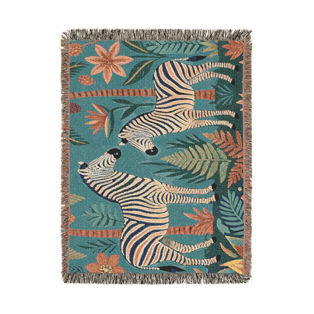 Zebra Jungle Illustration Woven Blanket | Animal Tapestry Throw