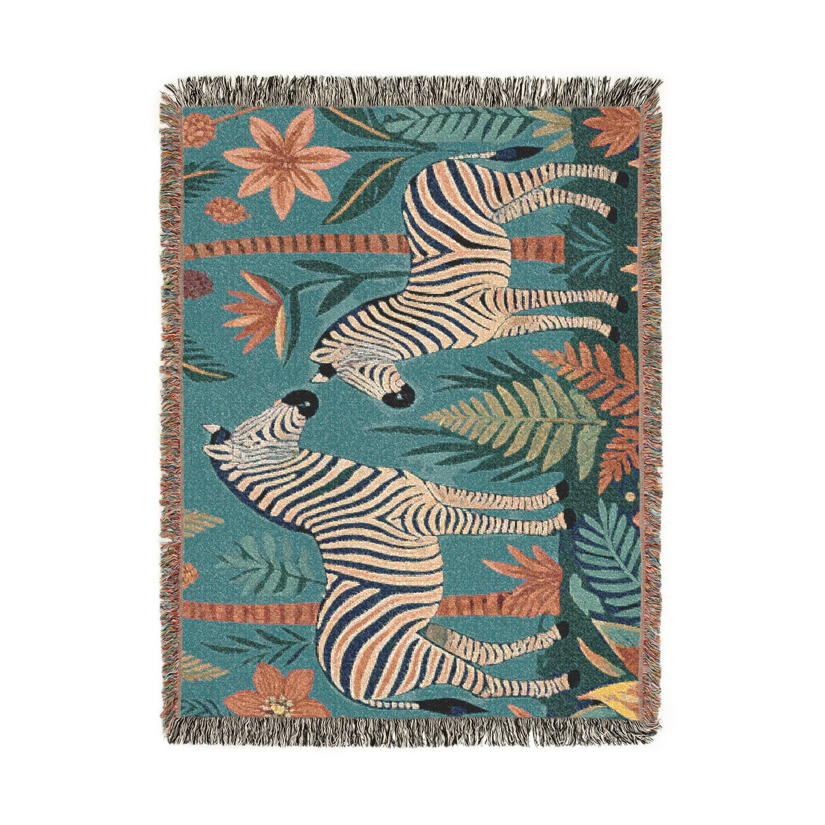 Zebra Jungle Illustration Woven Blanket | Animal Tapestry Throw