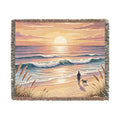 Sunset Beach Walk Woven Blanket | Coastal Ocean Scene Throw