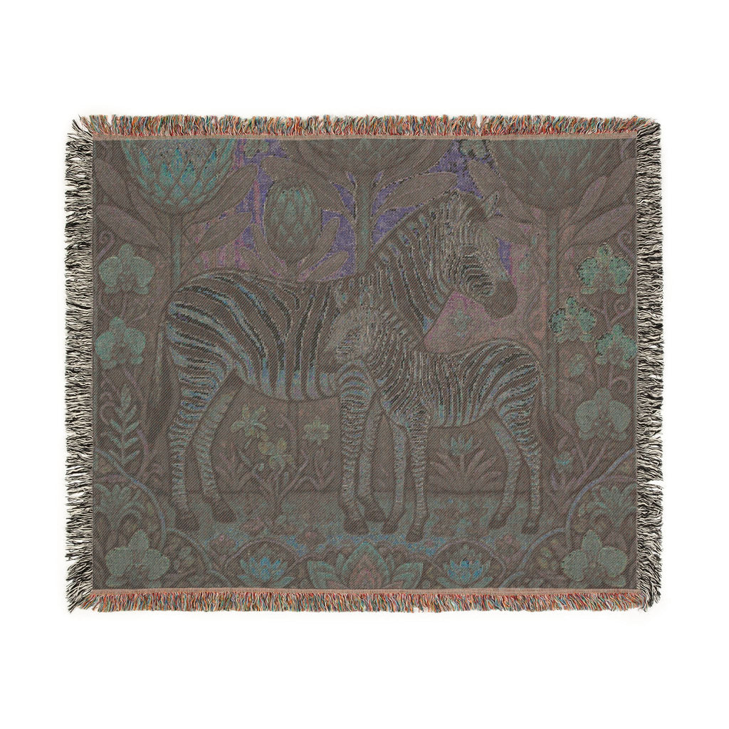Zebra Mother and Foal Woven Blanket | Floral Tapestry Throw