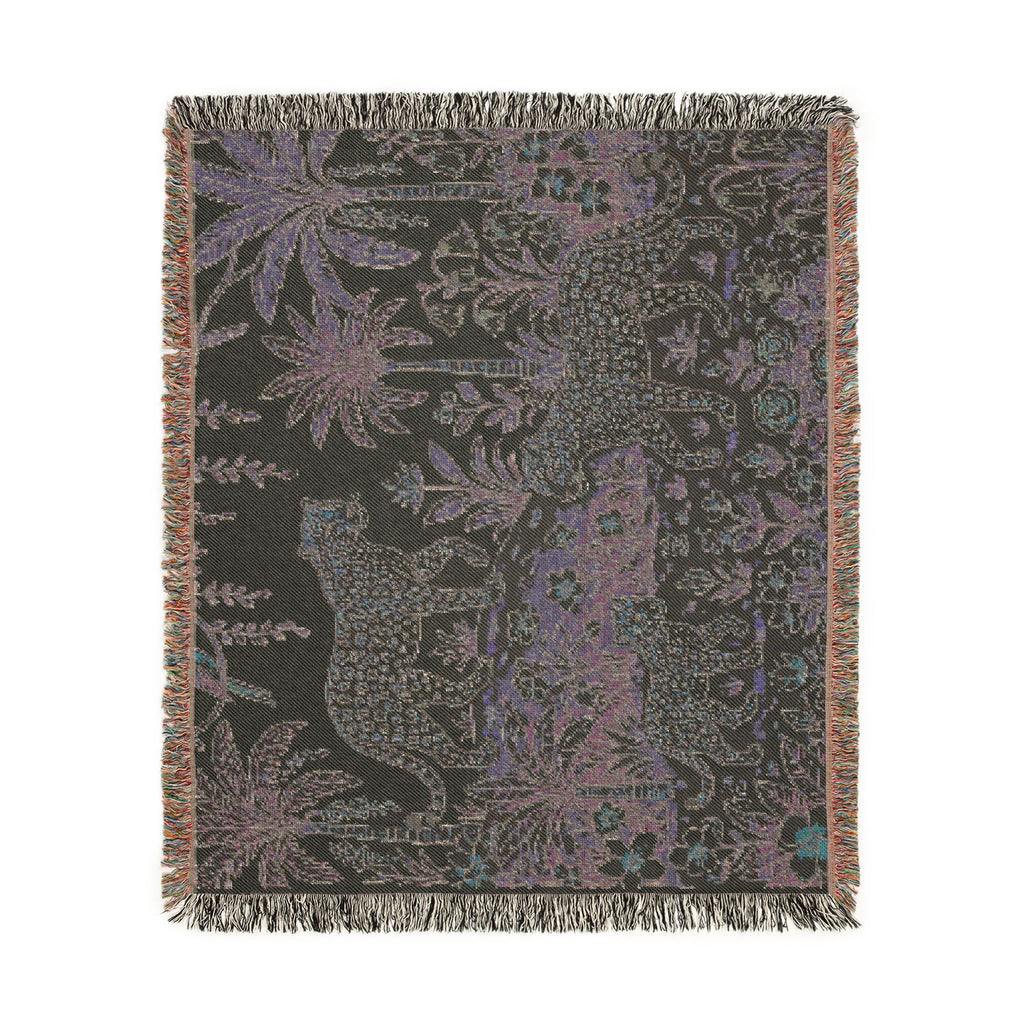 Jungle Leopard Tapestry Woven Blanket | Tropical Palm Animal Throw
