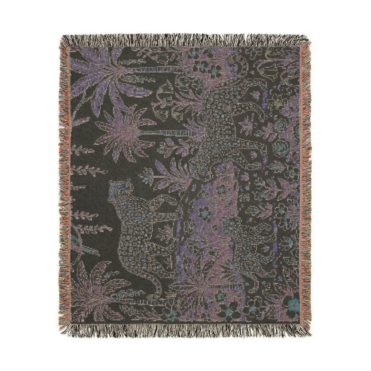 Jungle Leopard Tapestry Woven Blanket | Tropical Palm Animal Throw