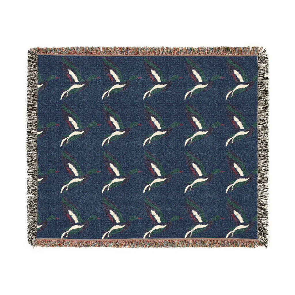Mallard Duck Pattern Woven Blanket | Bird Motif Throw, Navy or Gray
