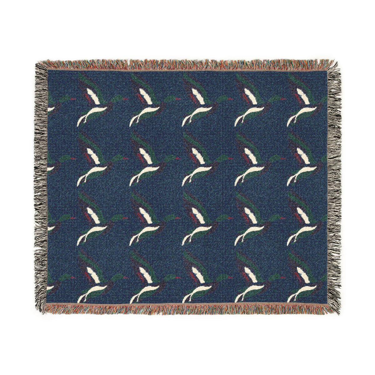 Mallard Duck Pattern Woven Blanket | Bird Motif Throw, Navy or Gray