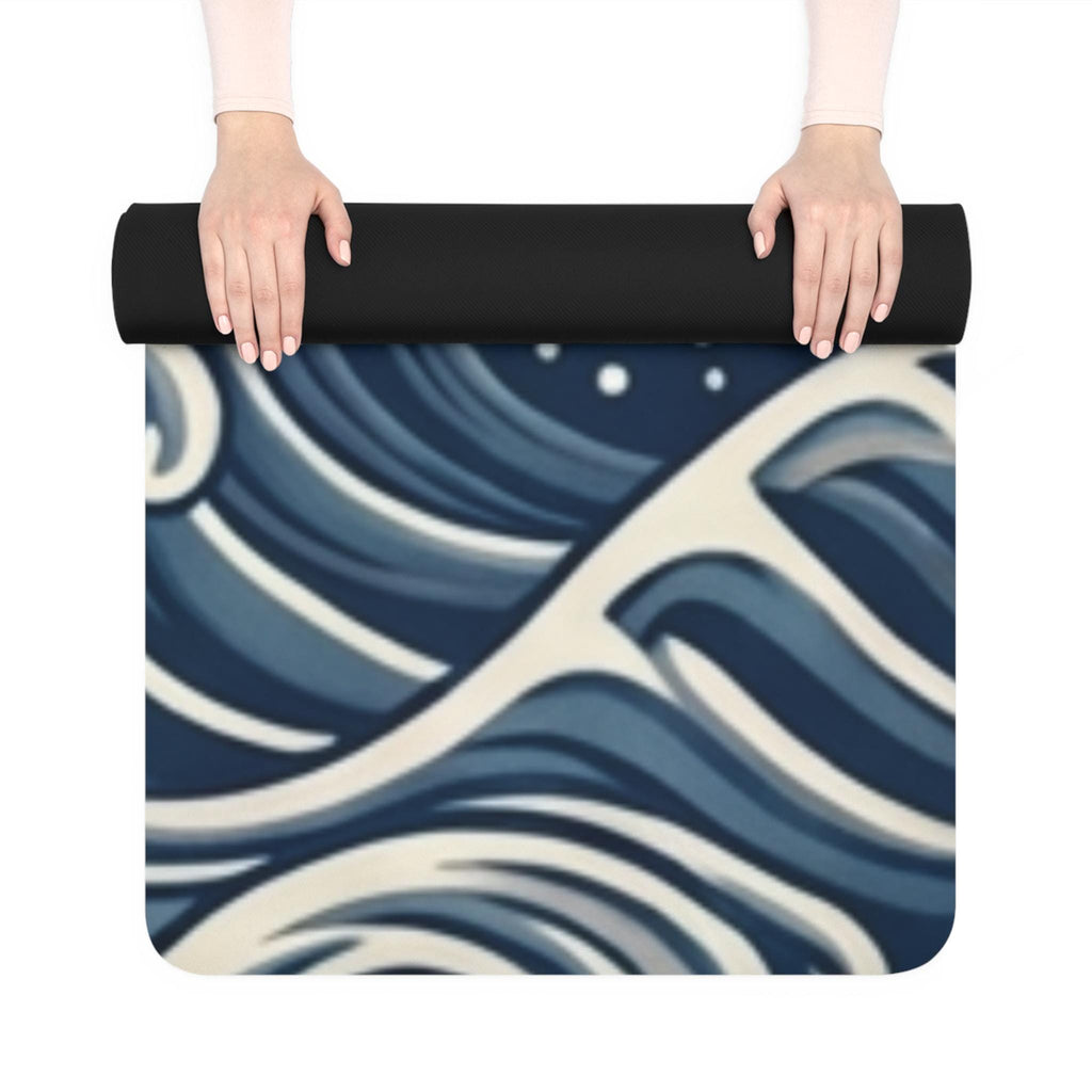 Ocean Wave Pattern Rubber Yoga Mat | Blue Japanese Wave Design