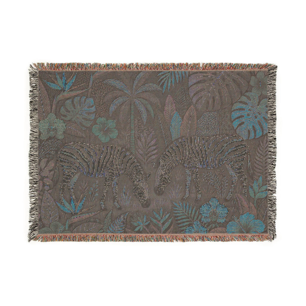 Tropical Zebra Jungle Woven Blanket | Botanical Palm Leaves, Floral Tapestry Throw