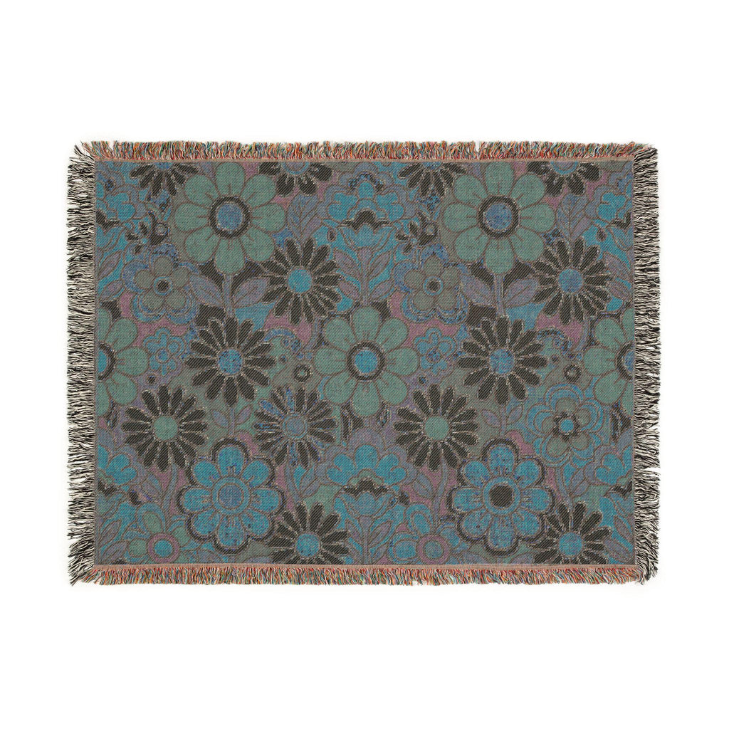 Retro Floral Woven Blanket | Vintage Flower Pattern Throw