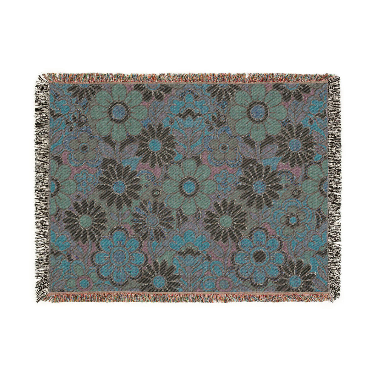Retro Floral Woven Blanket | Vintage Flower Pattern Throw