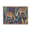 Striped Zebra Jungle Woven Blanket | Animal Print Throw, Botanical Motif