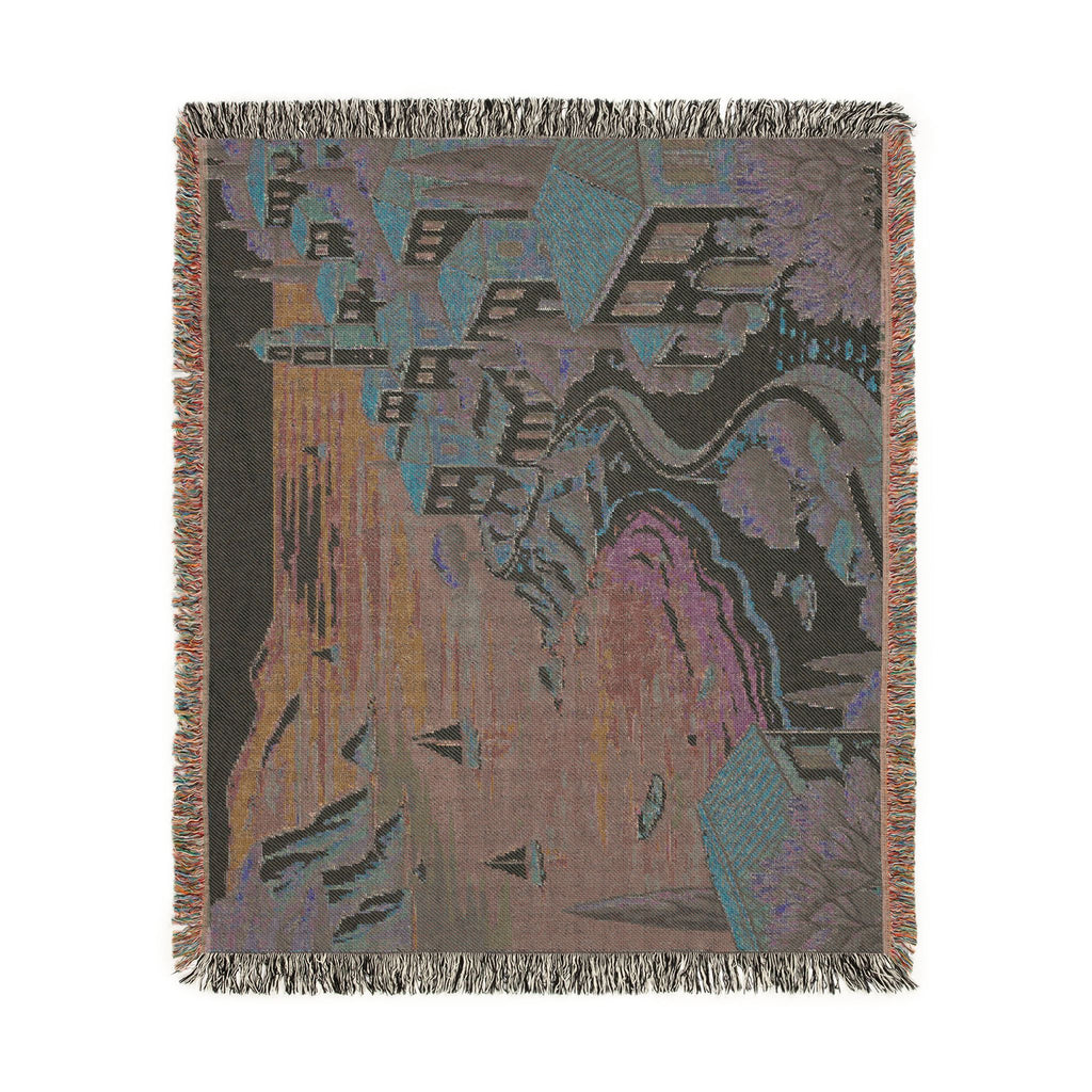 Mediterranean Coastal Village Woven Blanket | Seaside Tapestry Throw