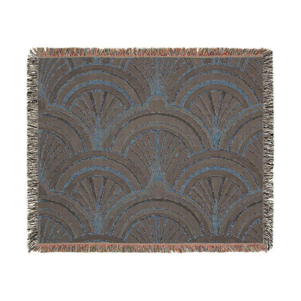 Art Deco Fan Pattern Woven Blanket | Geometric Throw, Vintage 1920s Inspired