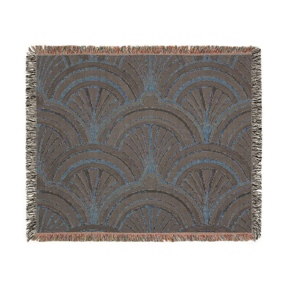 Art Deco Fan Pattern Woven Blanket | Geometric Throw, Vintage 1920s Inspired