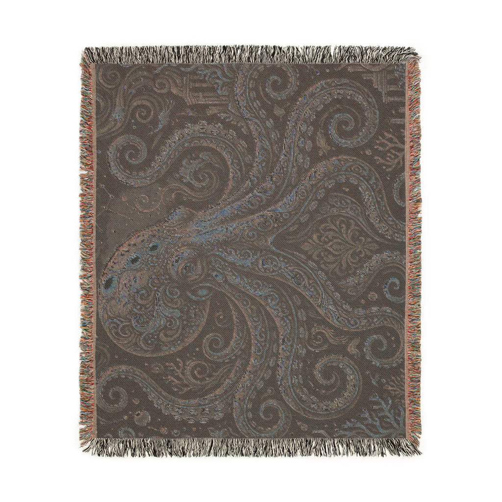 Vintage Octopus Tapestry Woven Blanket | Nautical Sea Creature Throw