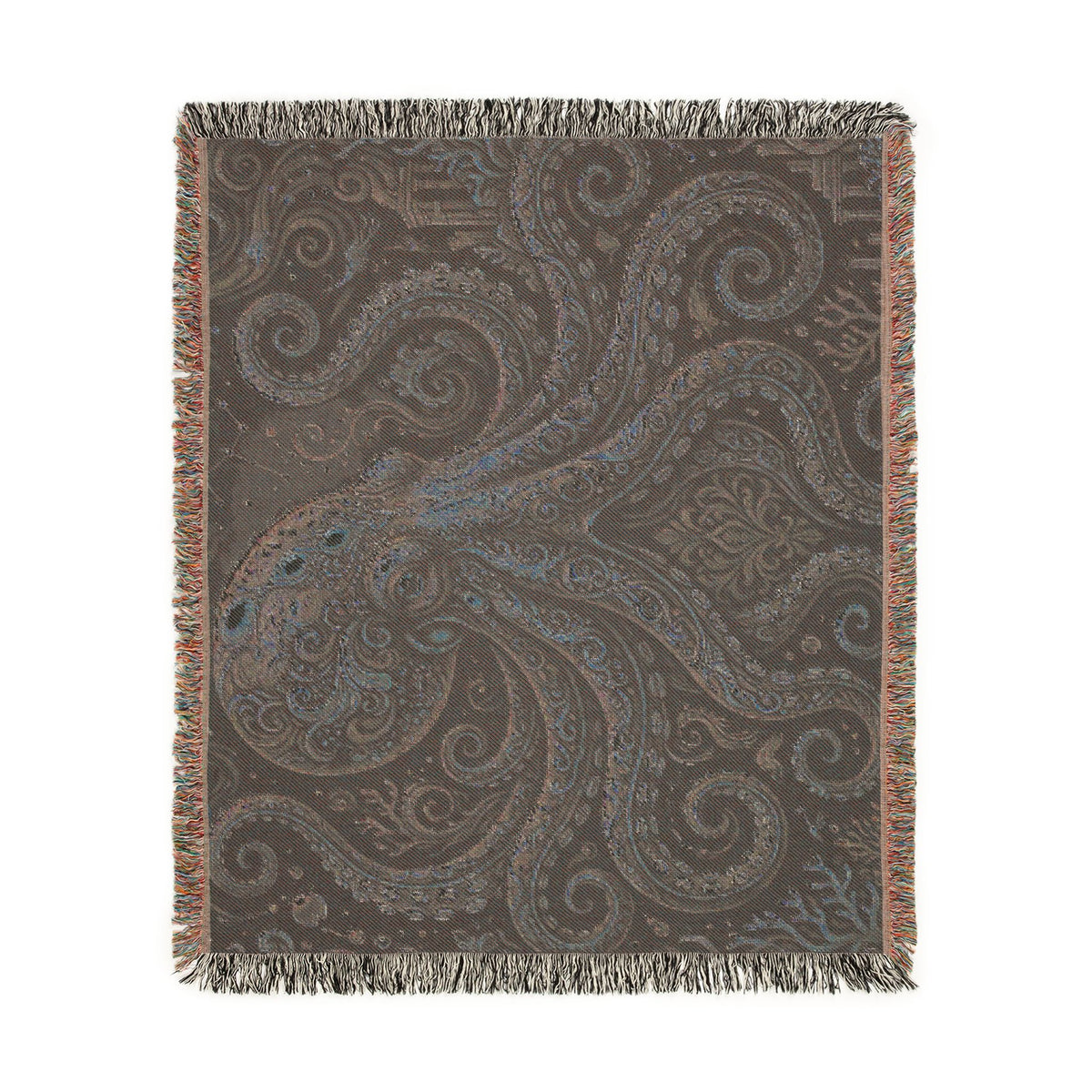 Vintage Octopus Tapestry Woven Blanket | Nautical Sea Creature Throw