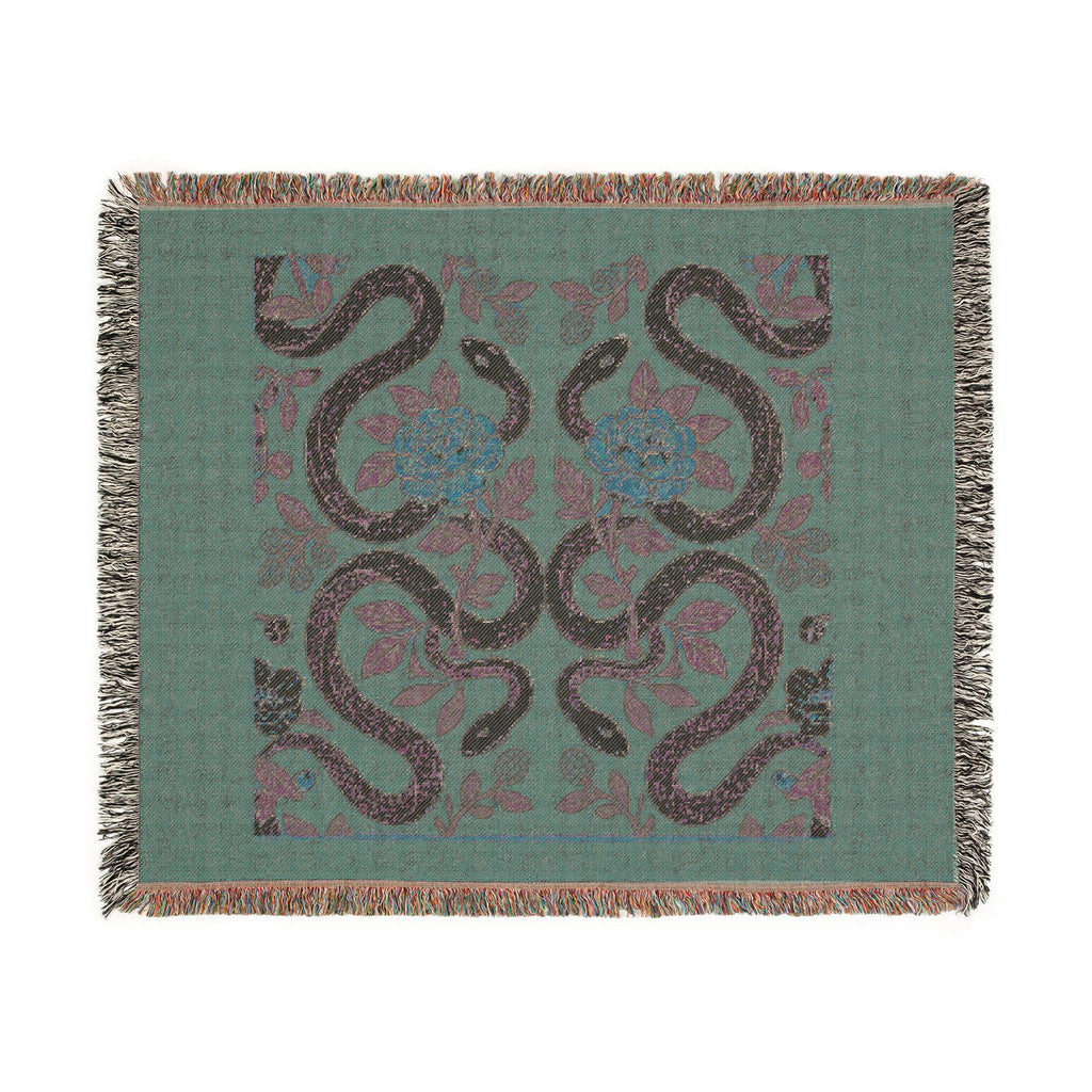 Floral Snake Tapestry Woven Blanket | Boho Retro Serpent Throw