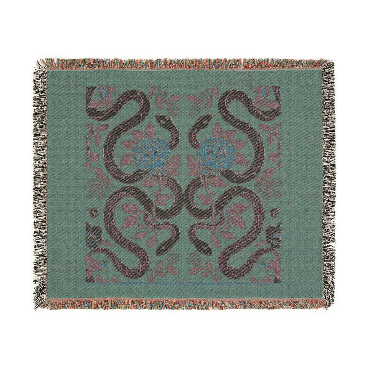 Floral Snake Tapestry Woven Blanket | Boho Retro Serpent Throw