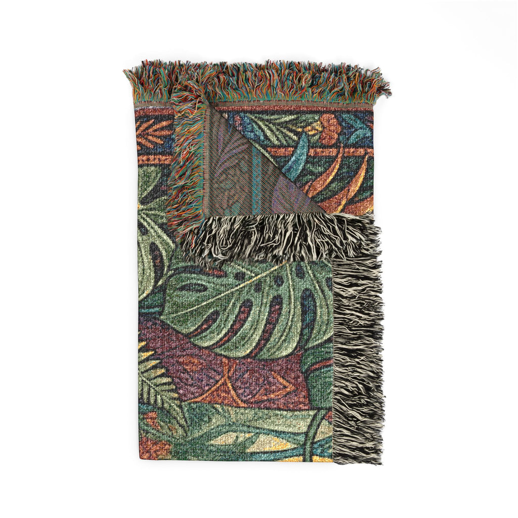 Jungle Leopard Woven Blanket | Tropical Animal Tapestry Throw