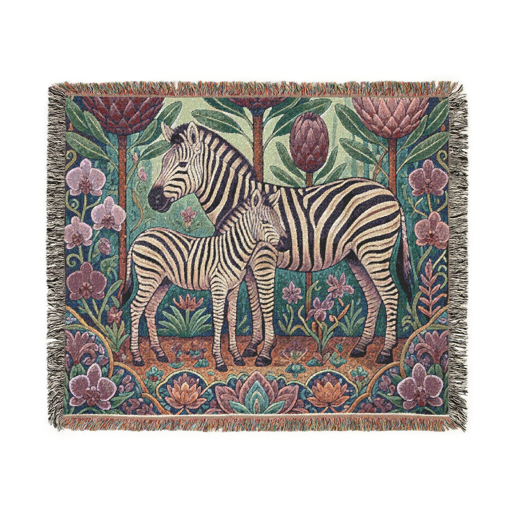 Zebra Mother and Foal woven blanket | Safari Nursery Tapestry Throw