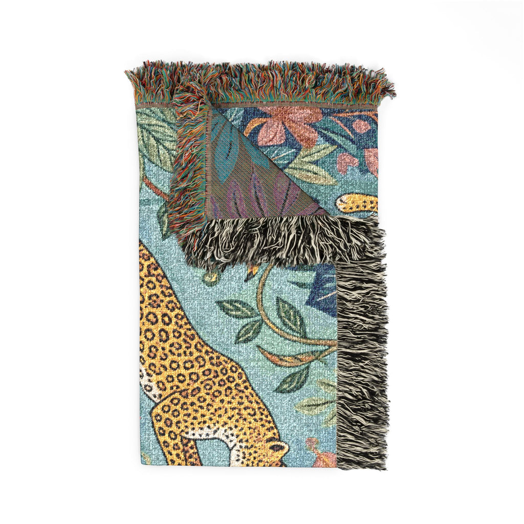 Leopard Jungle Tapestry Woven Blanket | Botanical Animal Throw