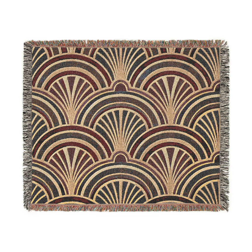 Art Deco Fan Pattern Woven Blanket | Geometric Throw, Vintage 1920s Inspired