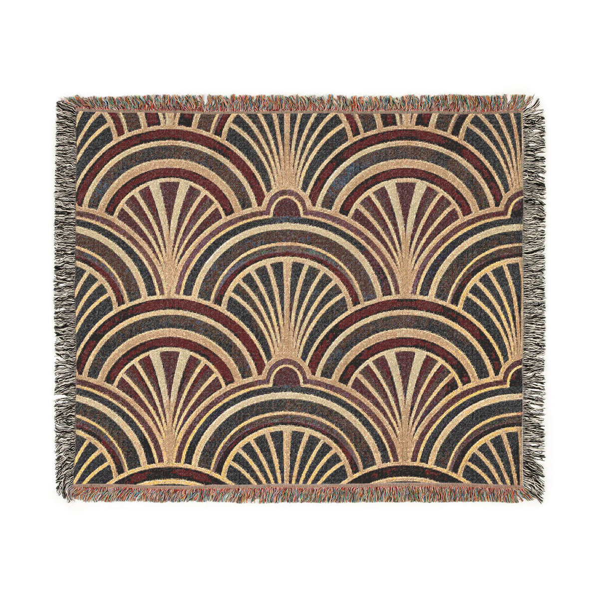 Art Deco Fan Pattern Woven Blanket | Geometric Throw, Vintage 1920s Inspired