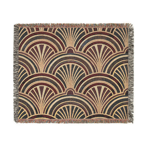 Art Deco Fan Pattern Woven Blanket | Geometric Throw, Vintage 1920s Inspired