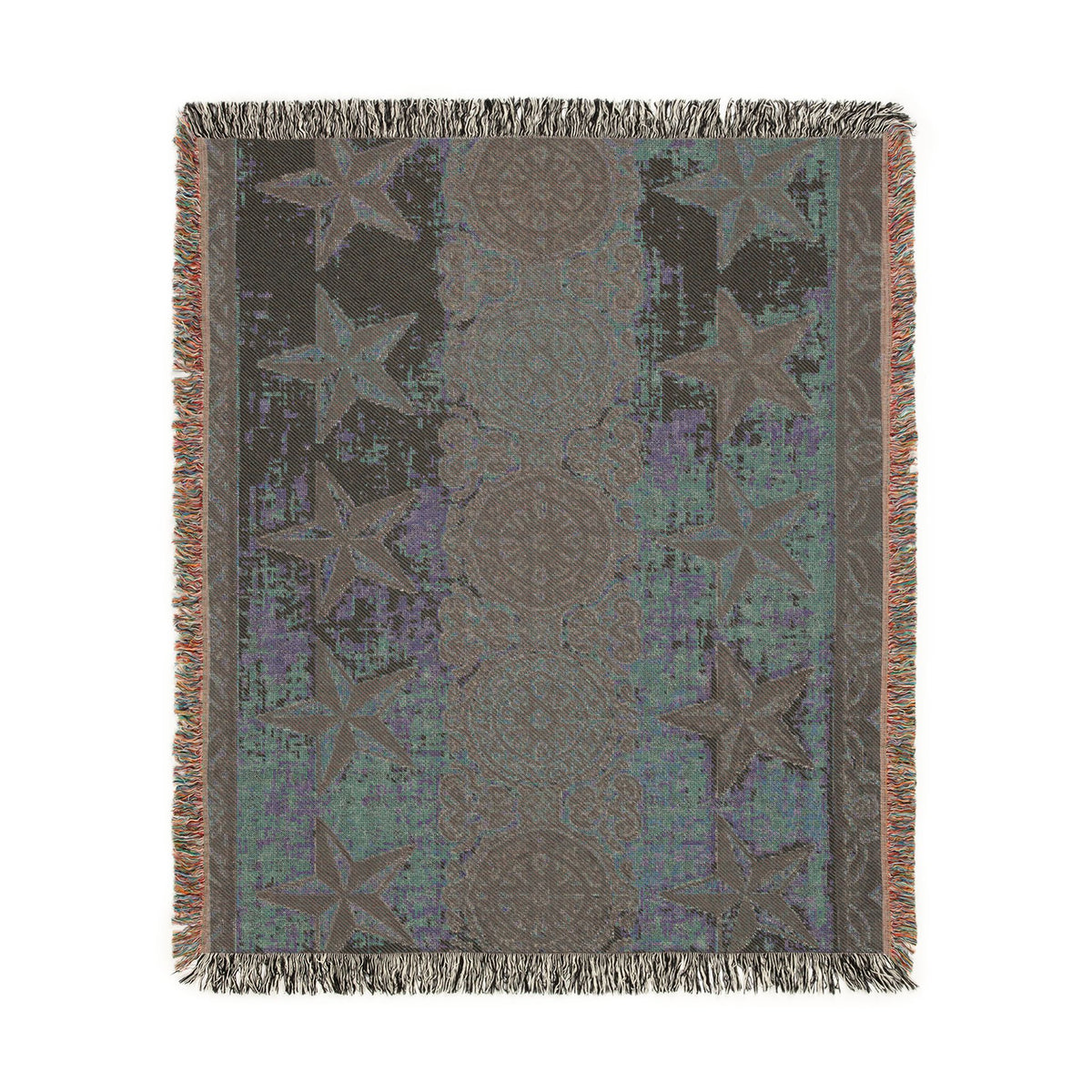 Rustic Star Pattern Woven Blanket | Southwestern Throw, Fringe Edge