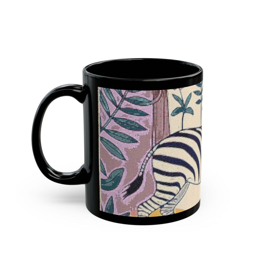 Striped Zebra Illustration Mug | Black Ceramic Coffee Cup