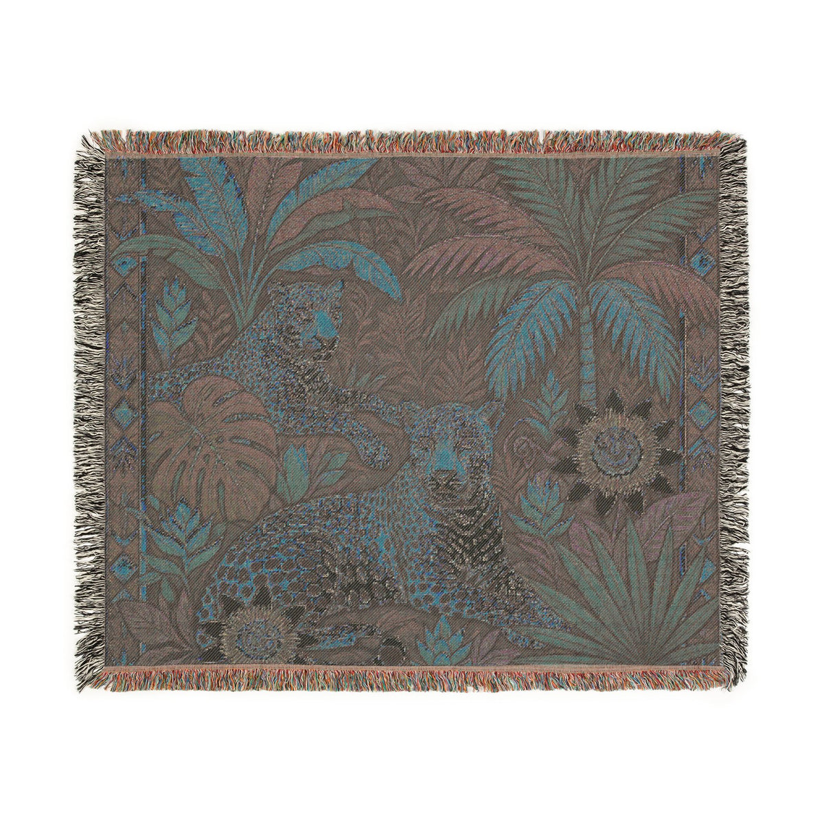 Tropical Leopard Tapestry Woven Blanket | Jungle Animal Throw