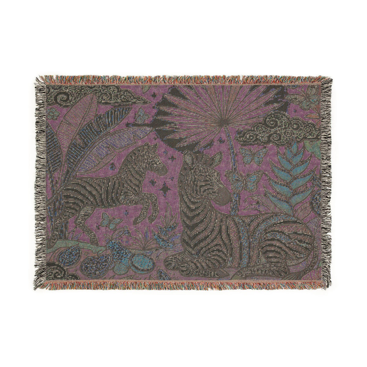 Jungle Zebras Woven Blanket | Tropical Animal Tapestry Throw