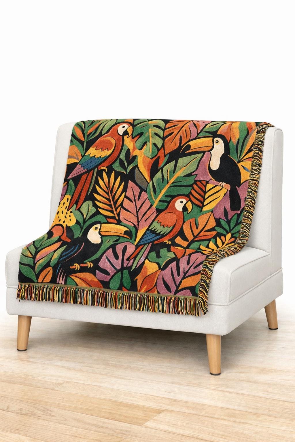 Bold Tropical Woven Blanket, Tropical Leaves Pattern Throw