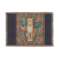 Vintage Mosaic Cheetah Woven Blanket | Jungle Leaves Tapestry Throw