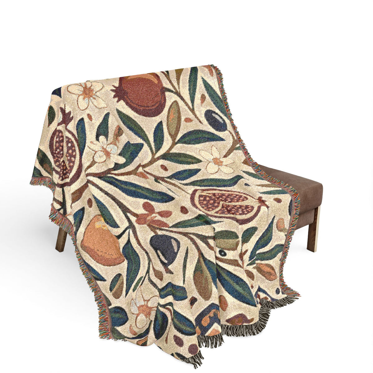Pomegranate Olive Branch Woven Blanket | Botanical Throw