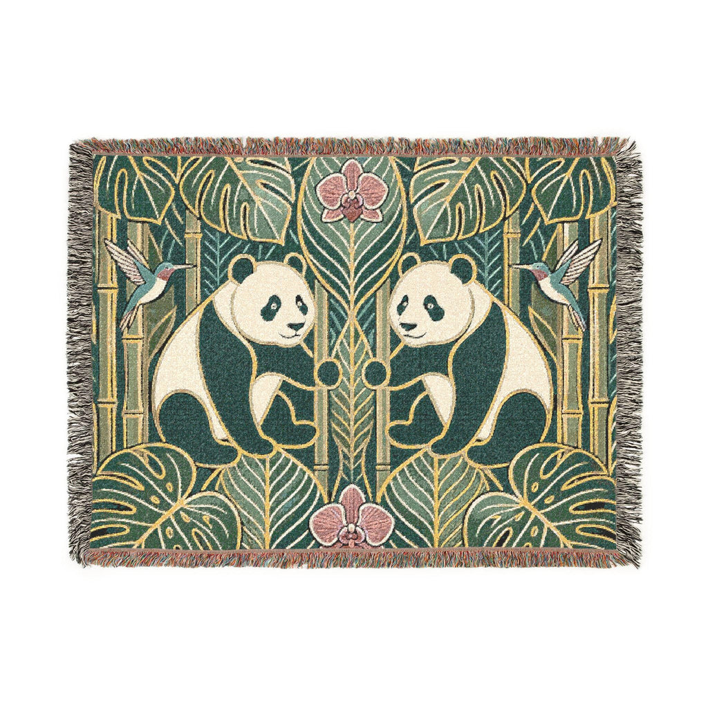 Art Nouveau Panda Woven Blanket | Bamboo Motif Throw
