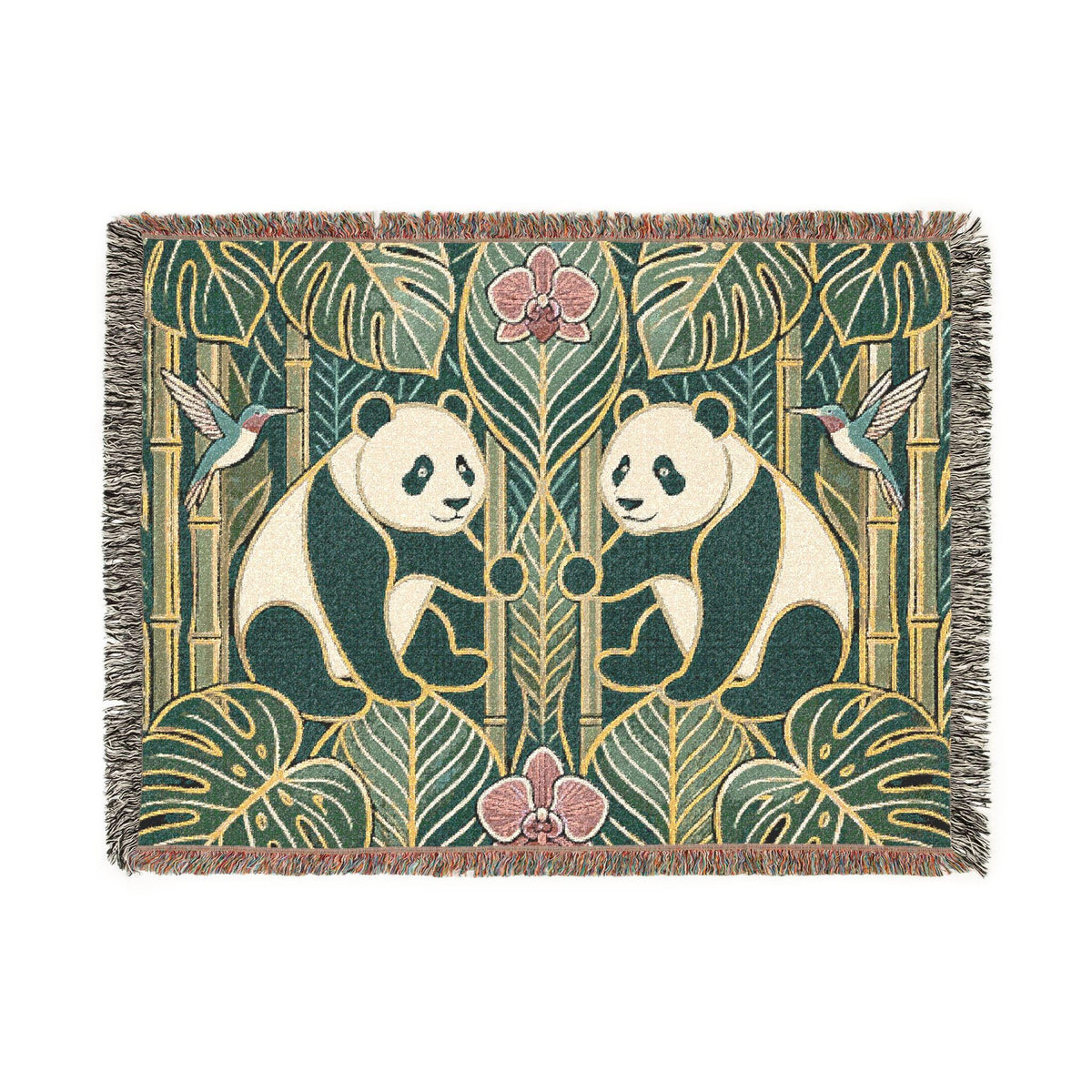 Art Nouveau Panda Woven Blanket | Bamboo Motif Throw