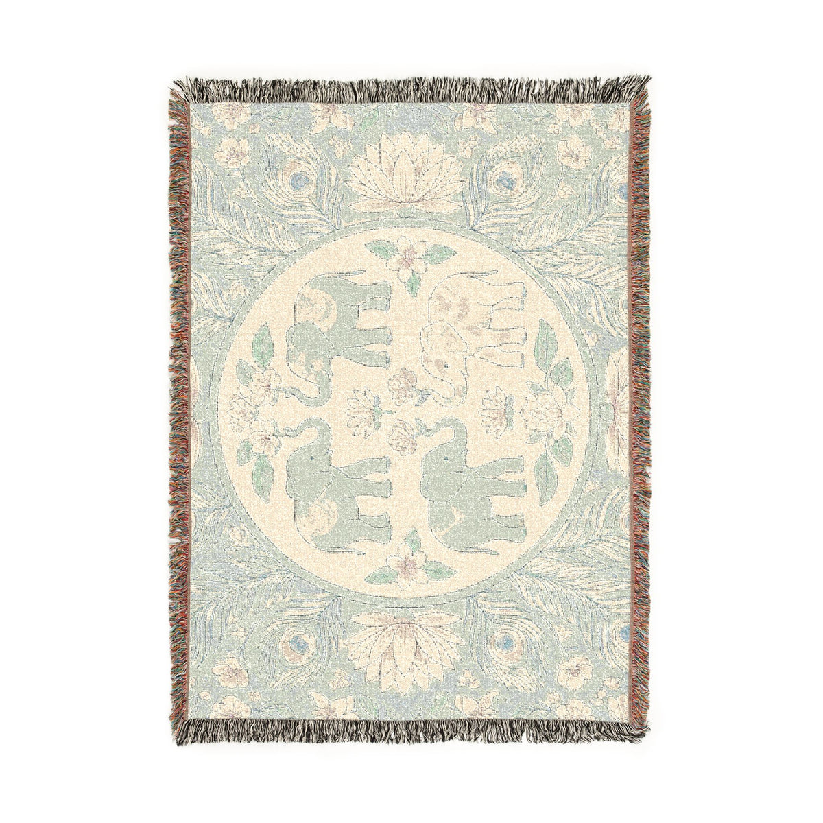 Elephant Medallion Woven Blanket | Boho Floral Throw