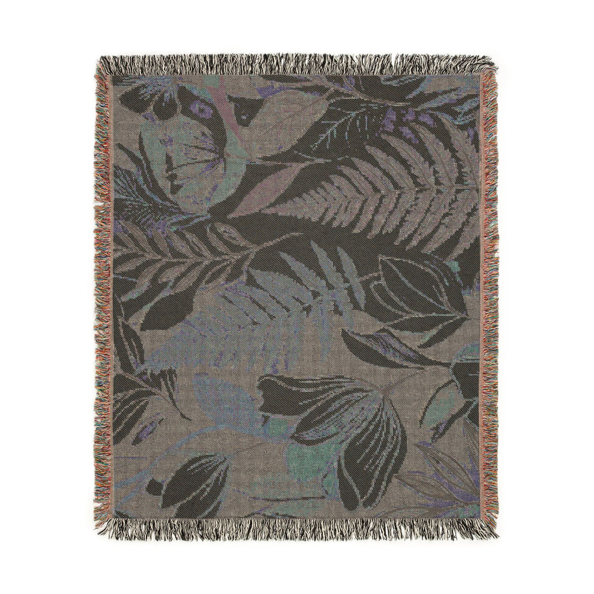 Modern Floral Fern Woven Blanket, Floral Fern Throw | Botanical Home Decor
