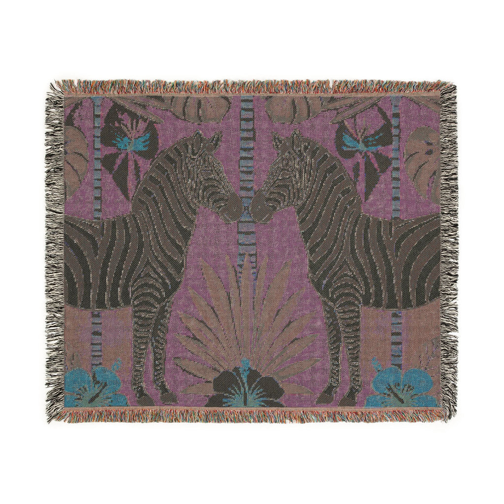 Zebra Mirror Illustration Woven Blanket | Tropical Safari Tapestry Throw