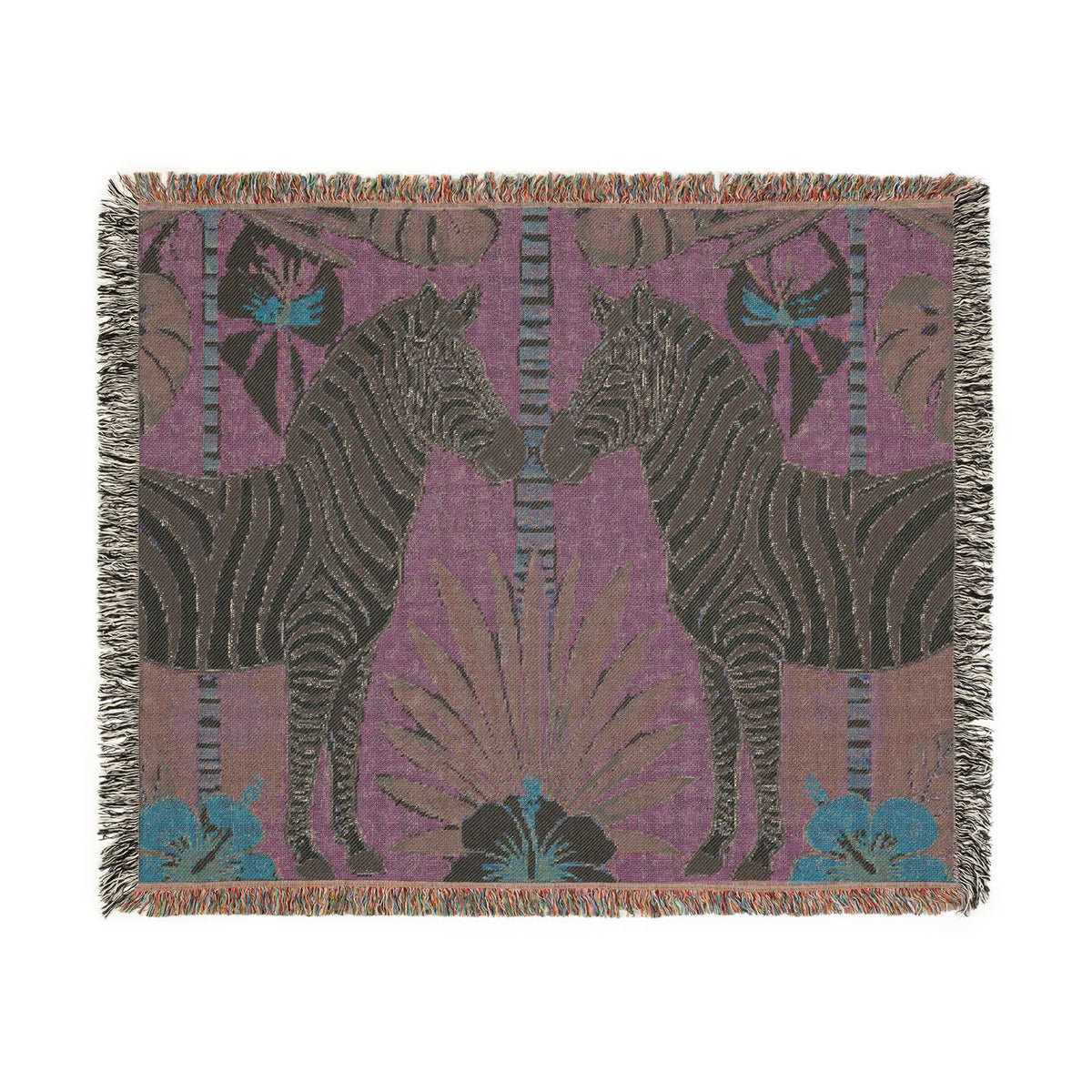 Zebra Mirror Illustration Woven Blanket | Tropical Safari Tapestry Throw