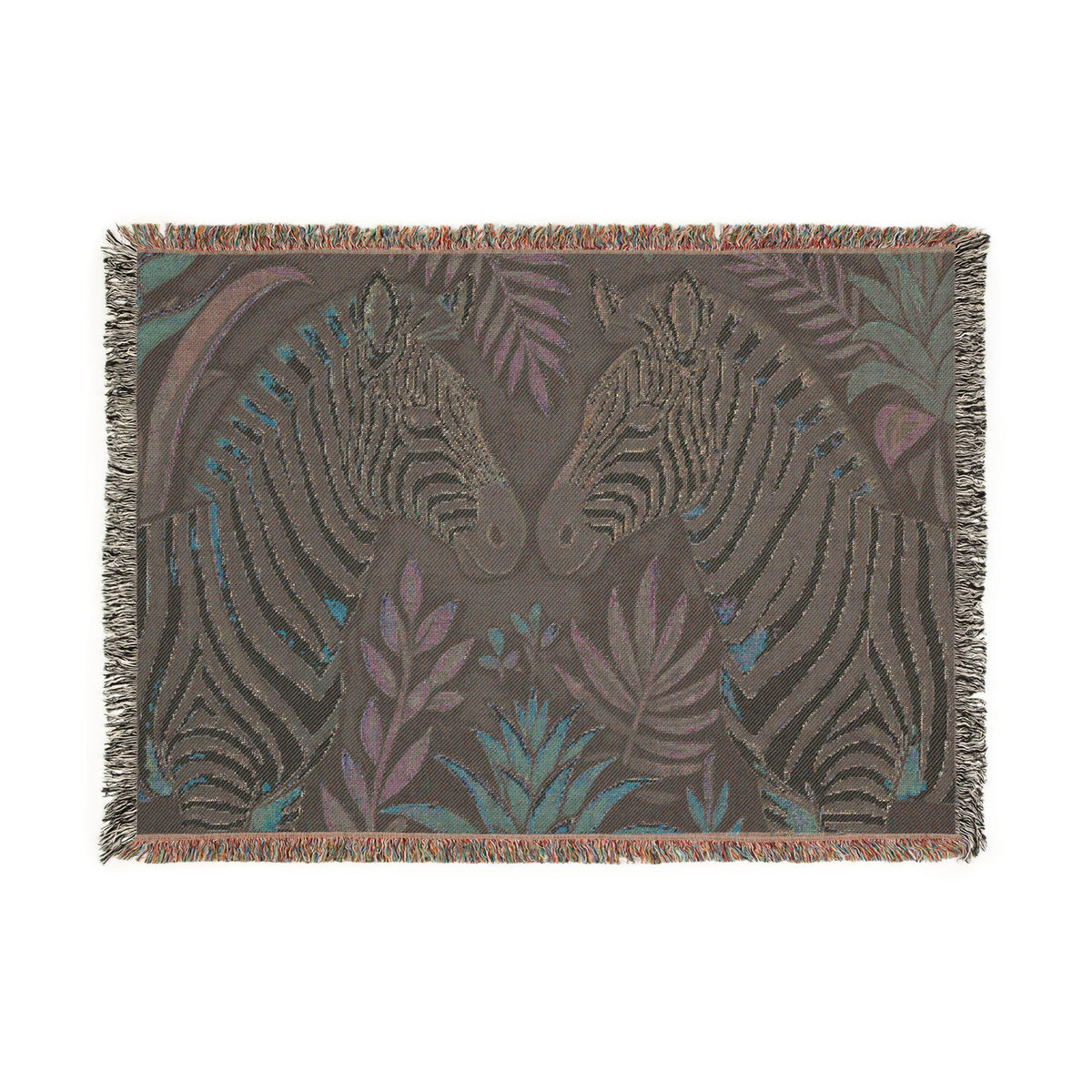 Zebra Floral Illustration Woven Blanket | Tropical Safari Tapestry Throw