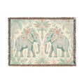 Boho Elephant Tapestry Woven Blanket | Palm Tree Floral Pattern