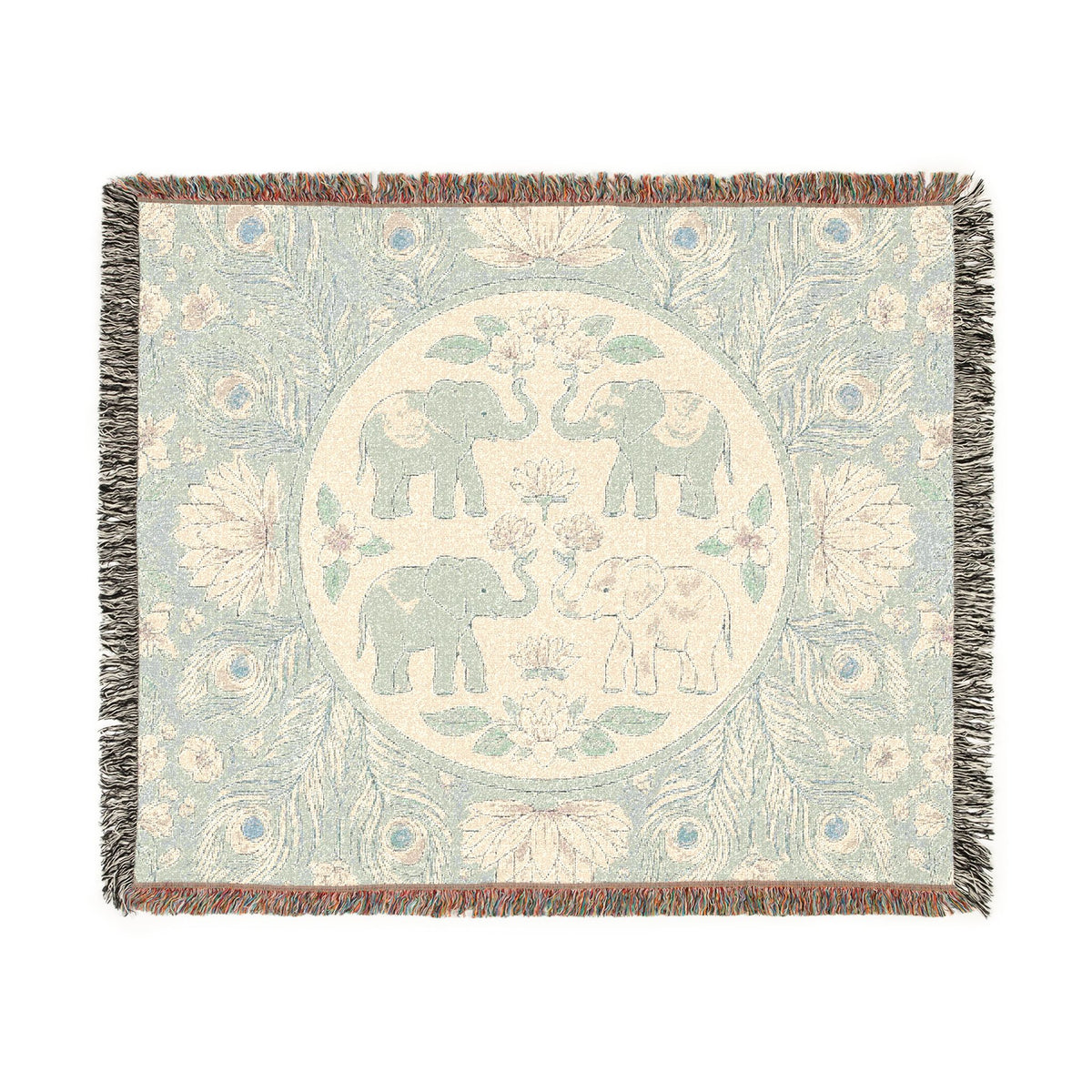 Elephant Medallion Woven Blanket | Boho Floral Throw
