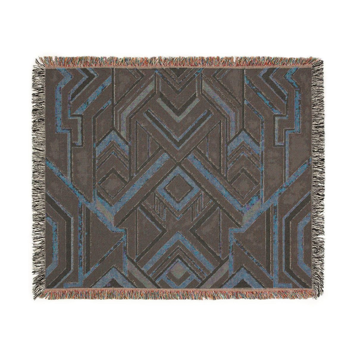 Art Deco Geometric Pattern Woven Blanket | Gold Navy Throw