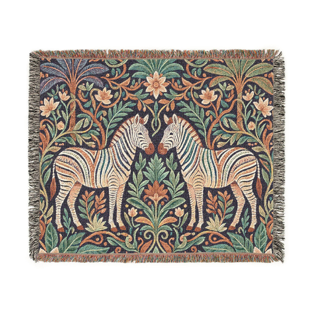 Zebra Tapestry Woven Blanket | Boho Vintage Floral Motif